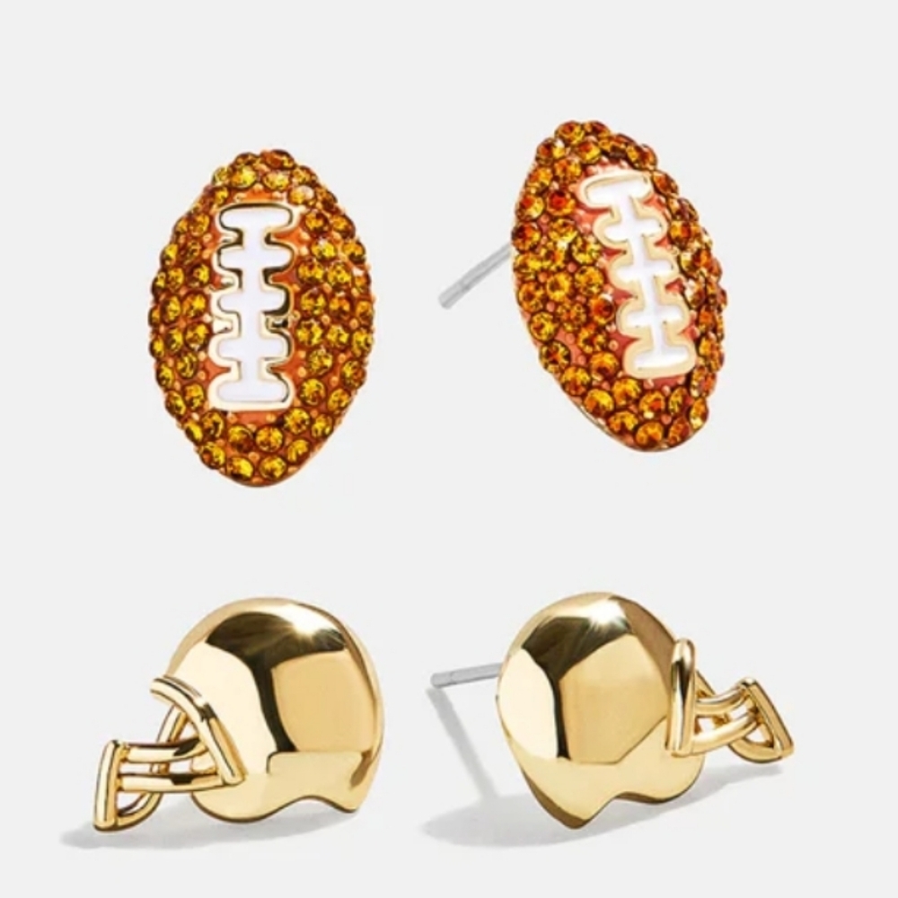 BaubleBar Orange Crystal Football & Gold Helmet Stud Earring Set